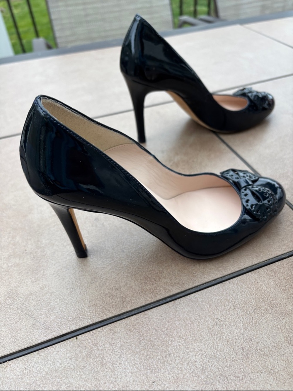 LK Bennett Ladies Navy Blue Patent Bow Heels-6